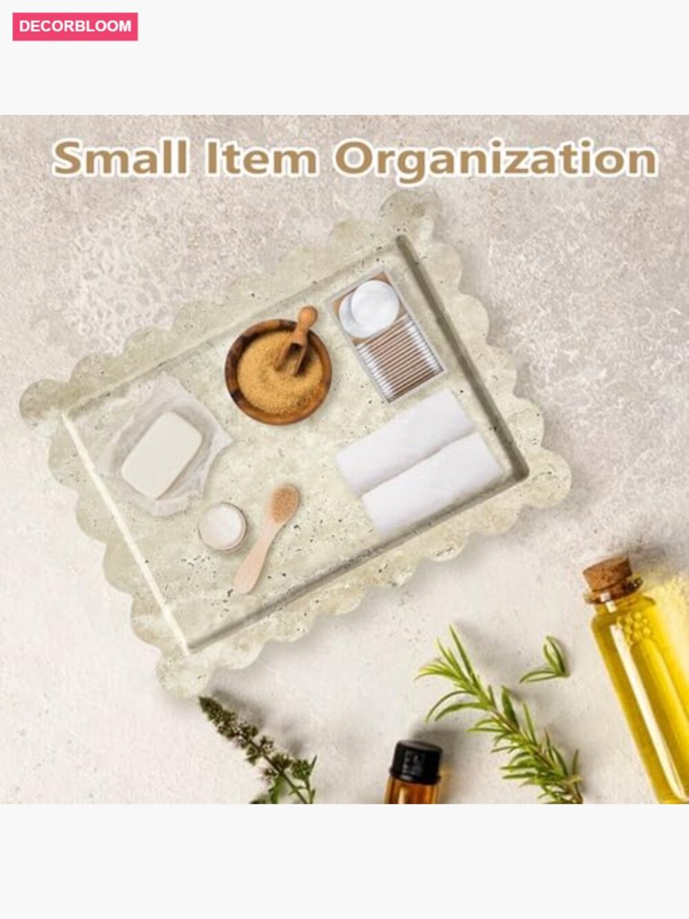 Scalloped Marble Vanity Tray 12x9 inch - Natural Stone Jewelry Display - Picture 5 of 6